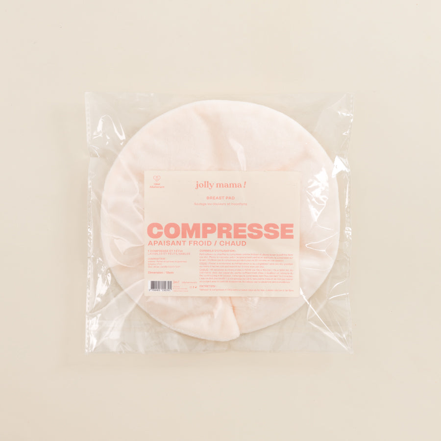 Coussinet d’allaitement lavable Jolly Mama en coton certifié OEKO-TEX, accompagné d’une compresse chaude/froide réutilisable et emballé individuellement pour plus d’hygiène. 