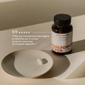 Iron Mama Jolly Mama – gélules de bisglycinate de fer haute absorption, pot en verre brun, grossesse et allaitement