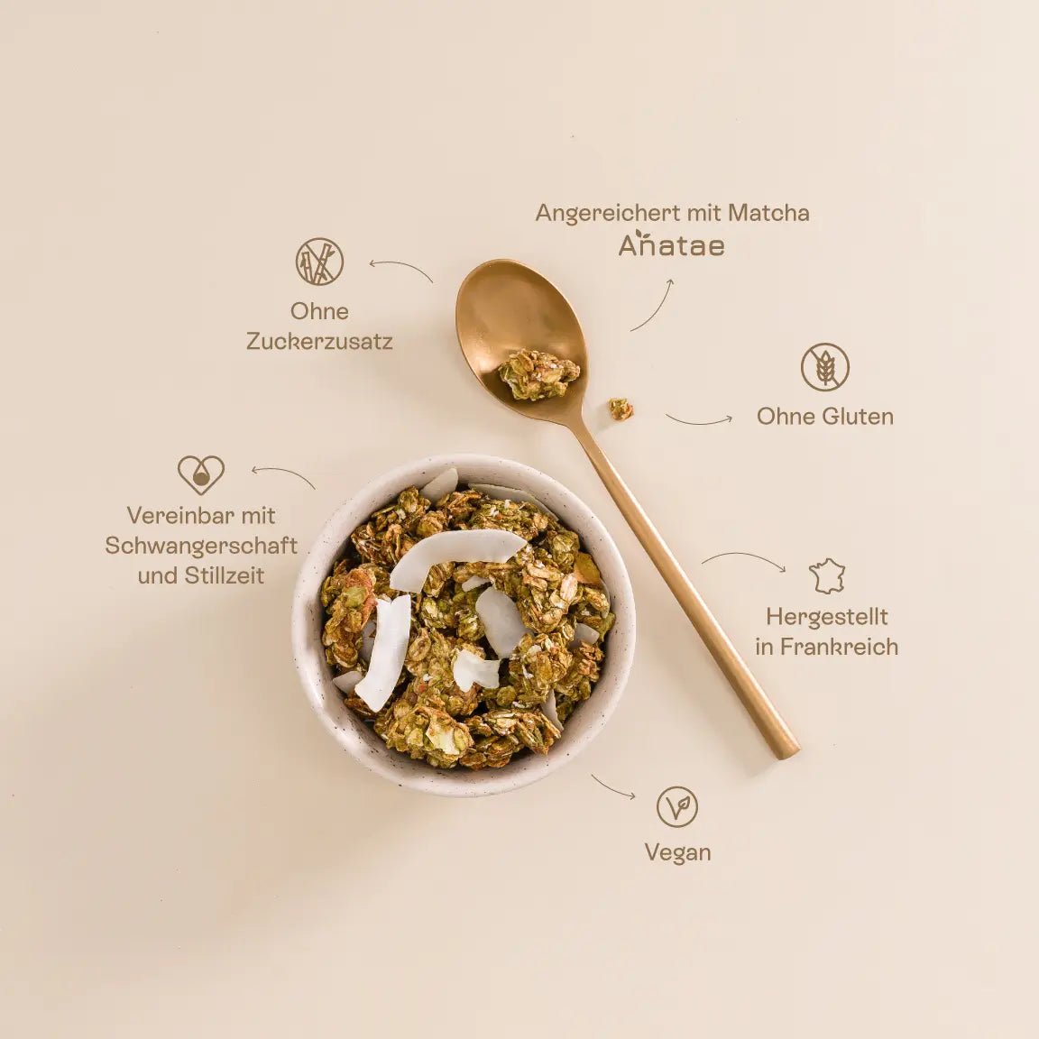 Granola Matcha – goût thé vert matcha Anatae, fabriqué en France, sans gluten
