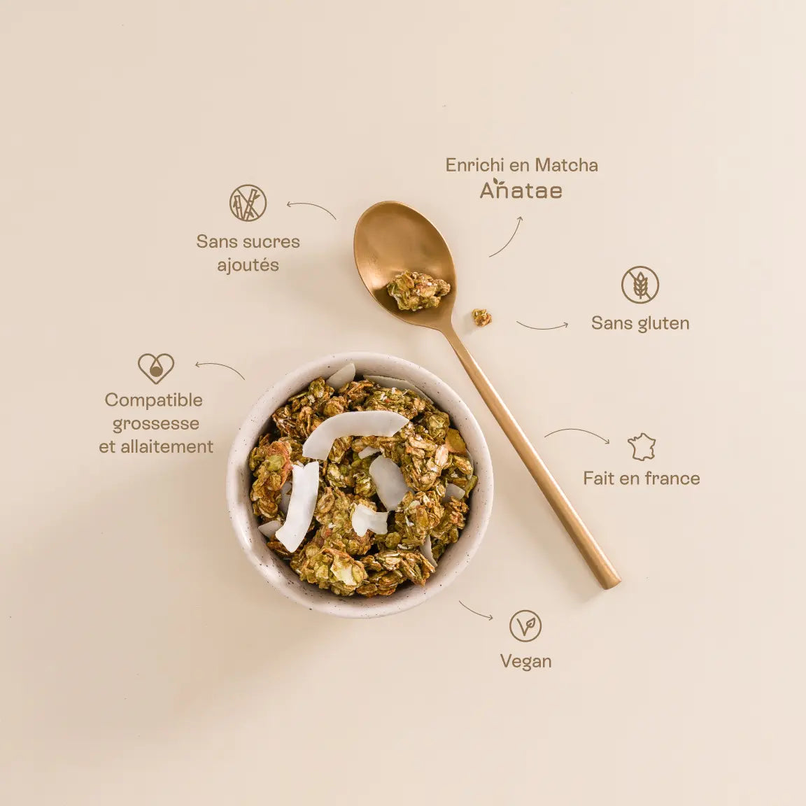 Préparation granola matcha bio – petit-déjeuner sain, compatible grossesse