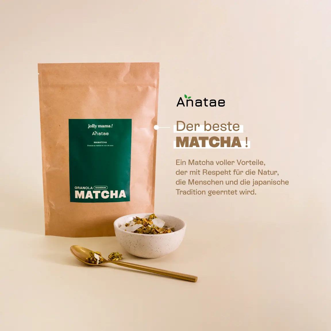 Granola Matcha & coco – sachet sans gluten, riche en fibres et magnésium