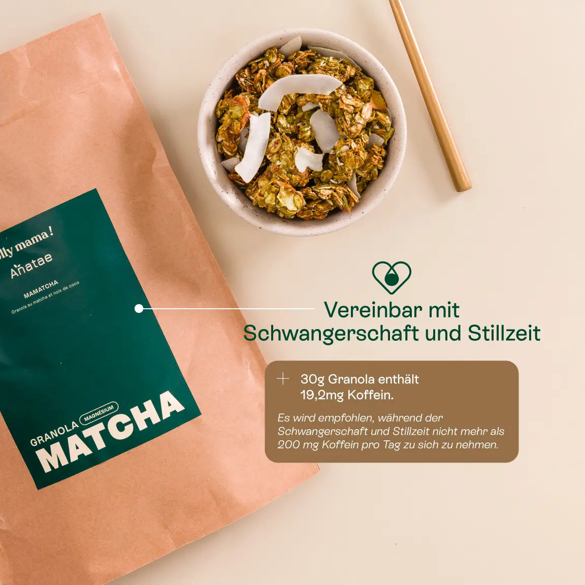 Préparation granola matcha bio – petit-déjeuner sain, compatible grossesse