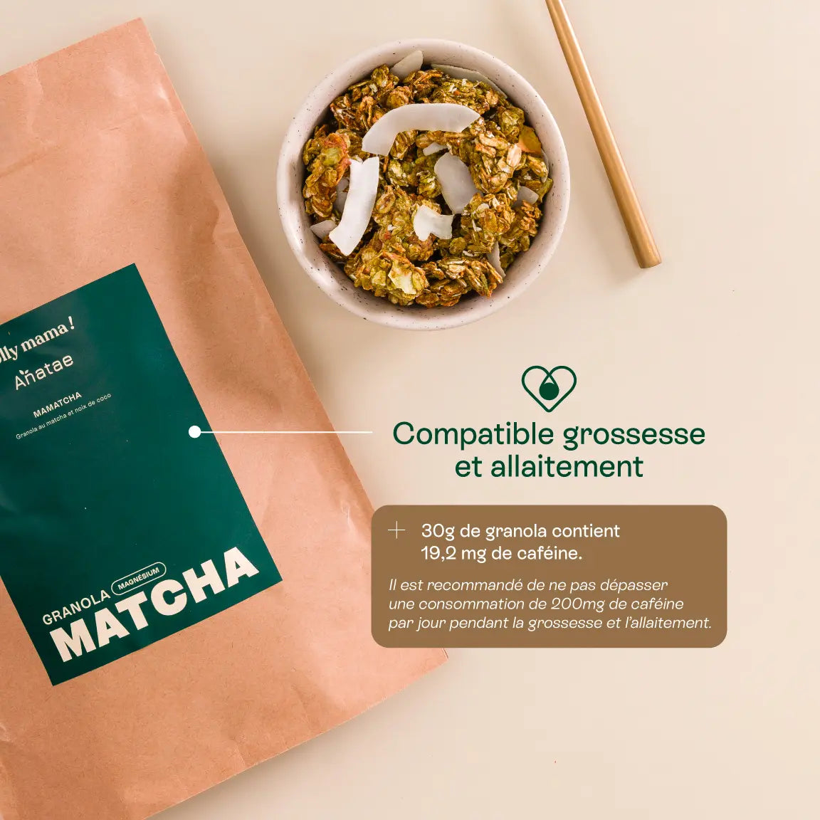 Granola Matcha Jolly Mama – formule vegan, sans sucres, énergie et concentration