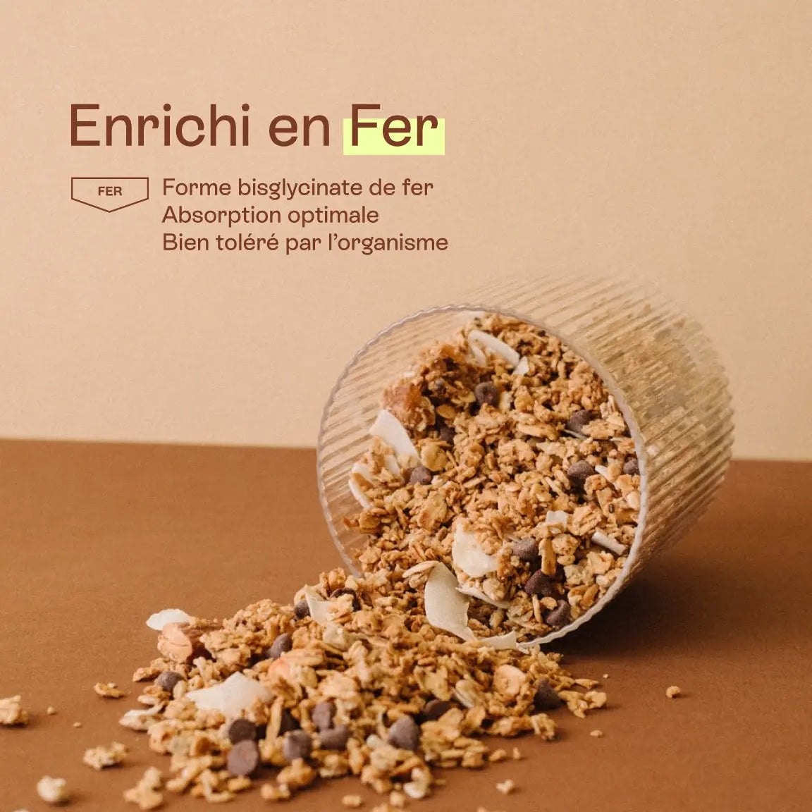 Granola nutritionnel Granochoc : 50 % des besoins journaliers en fer