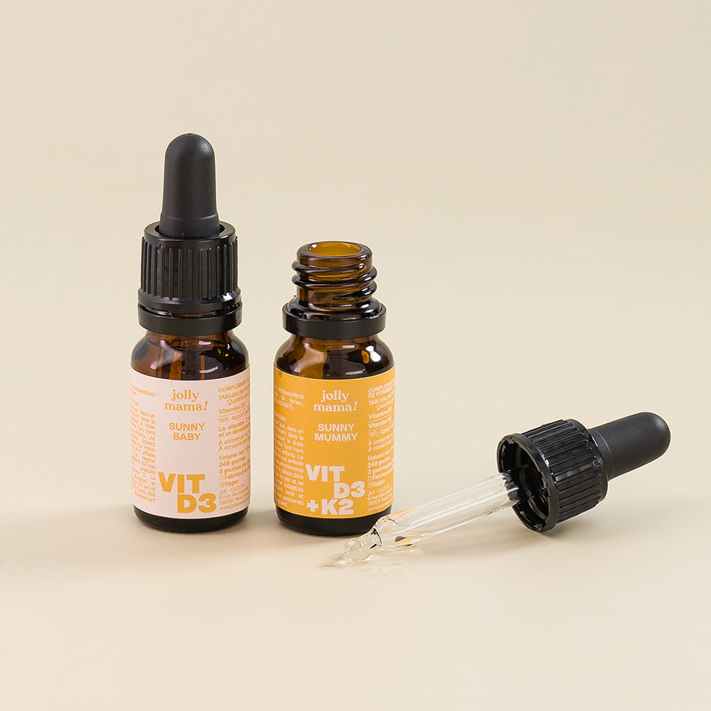 Pack Jolly Mama Vitamine D – supplément D3 végétale + K2 pour maman (25 µg) et bébé (10 µg)