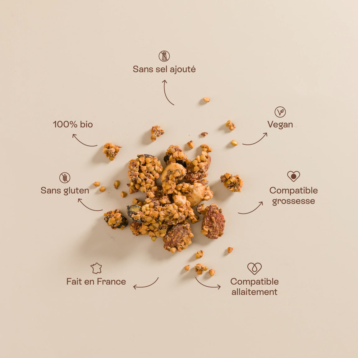 Snack Tomato Croq – mélange croquant graines, tomates séchées et algue kombu, source naturelle d’iode