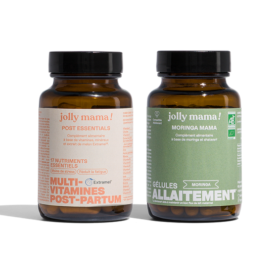 Pack allaitement multivitamines Jolly Mama : Post essentials et Moringa Mama