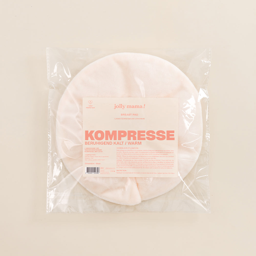Waschbare Stilleinlage von Jolly Mama aus OEKO-TEX-zertifizierter Baumwolle, mit wiederverwendbarer Warm-Kalt-Kompresse und einzeln verpackt für mehr Hygiene.




