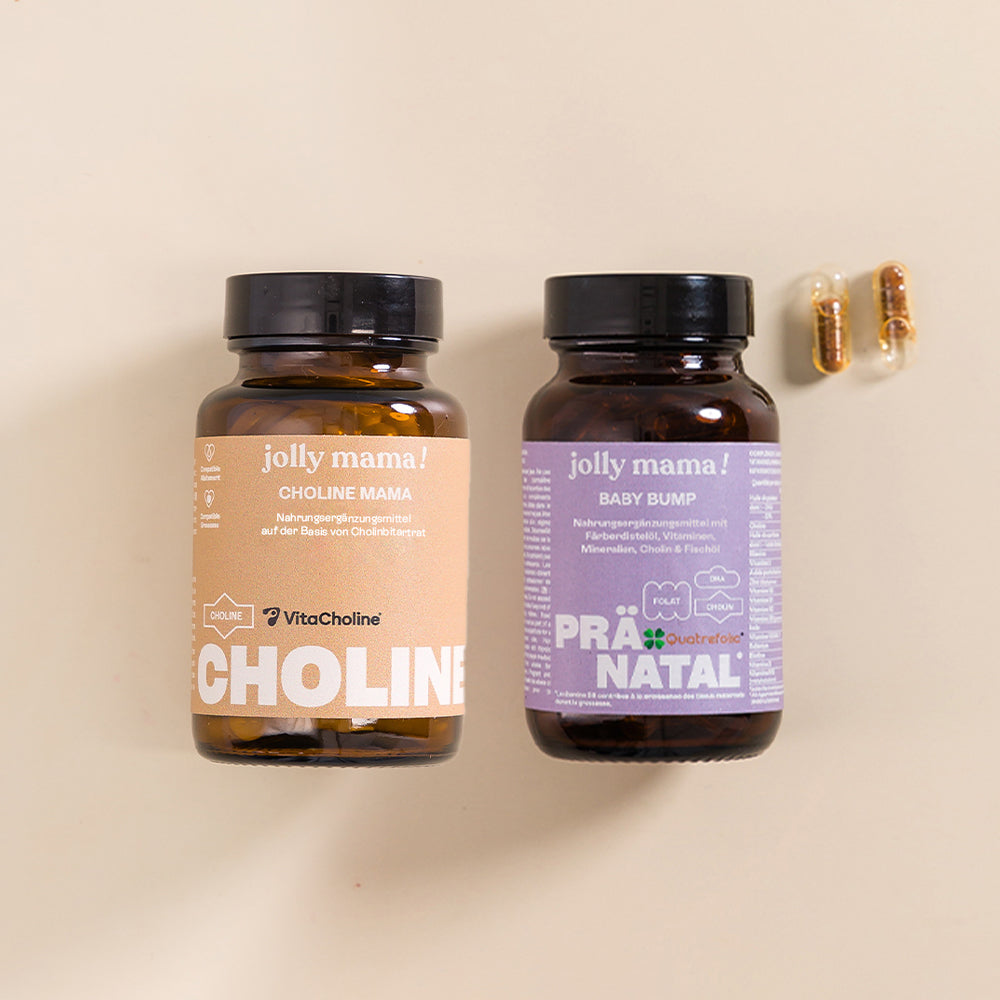Pack grossesse choline Jolly Mama – Baby Bump (multivitamines + DHA) et Choline Mama (453 mg choline brevetée Vitacholine™)