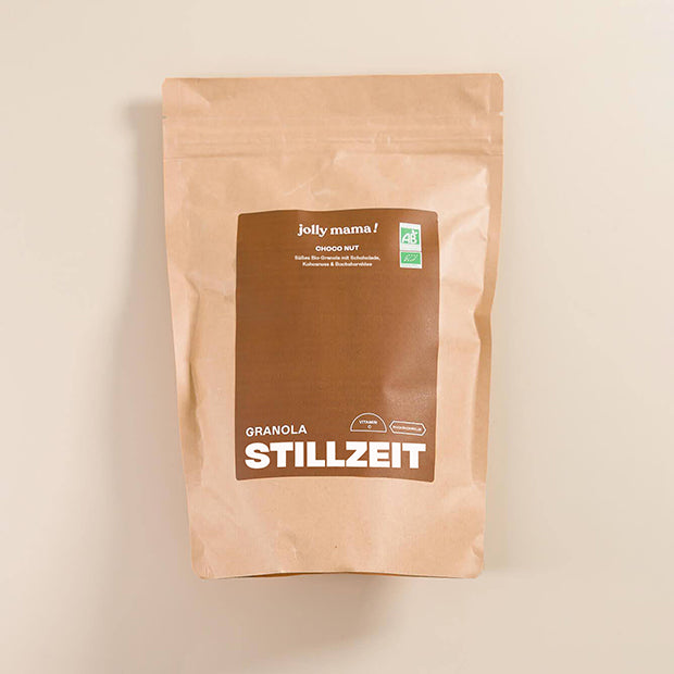 Beutel mit Bio-Schoko-Granola zur Unterstützung der Milchbildung.