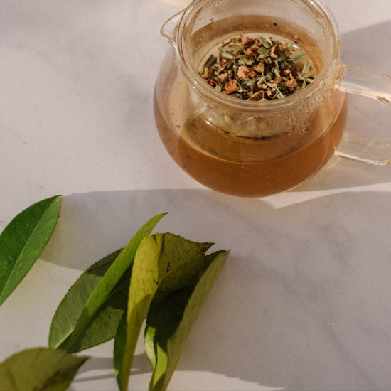 photo tisane allaitement dans une théière transparente
