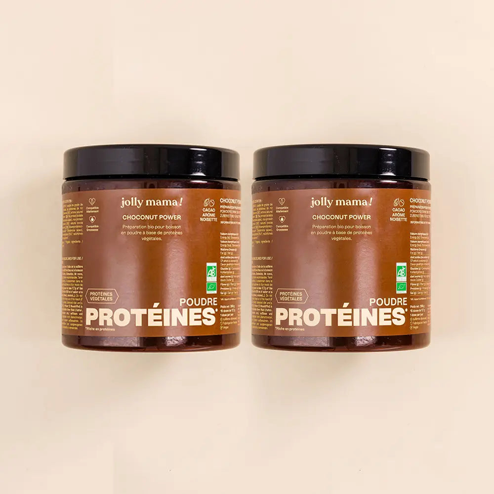 visuel de 2 packs de la poudre protéines végétales choco-noisettes