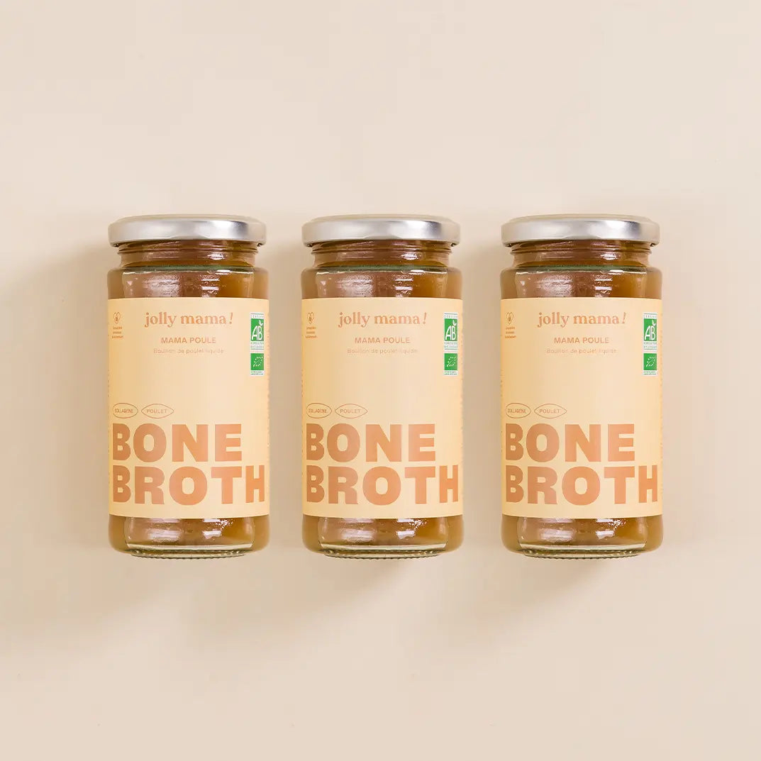 3 bocaux de bouillon de poule riche en collagène