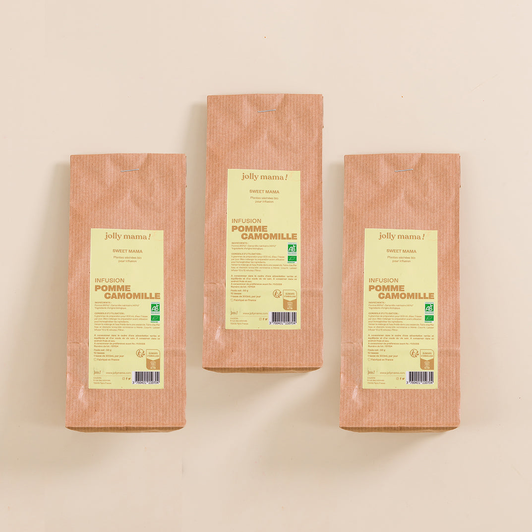 Sweet Mama tisane camomille & pomme bio – infusion apaisante, anti-stress, sommeil et digestion, compatible grossesse et allaitement