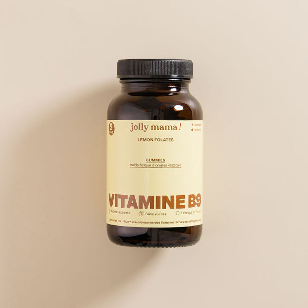 Lemon Folates Jolly Mama – pot en verre brun avec gummies citron riches en vitamine B9