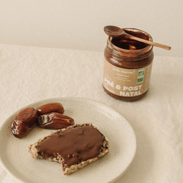 Pack breakfast Jolly Mama – pain aux graines sans gluten, pâte à tartiner DHA, granola chocolat-coco enrichi en fer